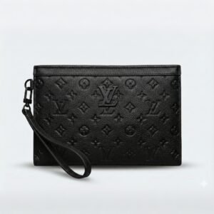 LV Monogram Artificial Leather Hand Bag 8150-8 Black Embosed